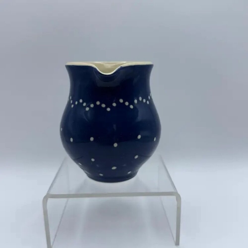 Vtg German Burgel Keramik Colbalt Blue White Polka Dot Creamer Pitcher - Picture 4 of 6